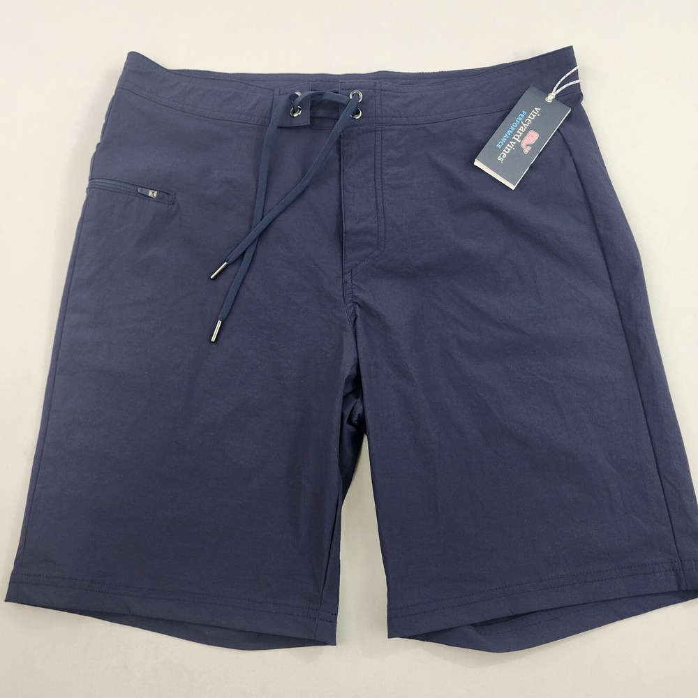 Vineyard Vines Performance swim trunks shorts W 32 8" navy pockets $98 mens